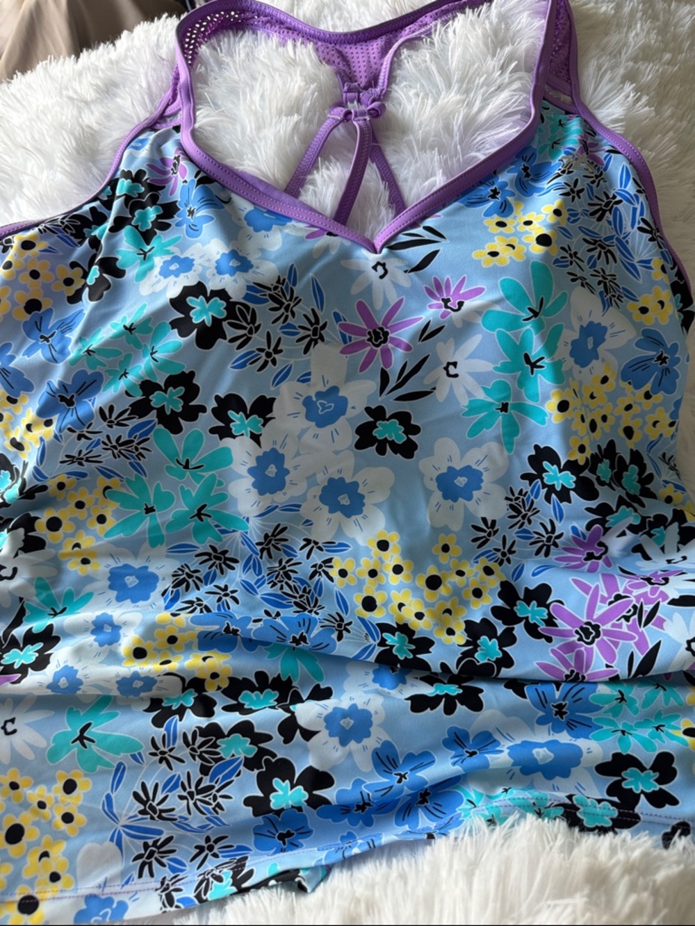 ZeroXposur Purple Racerback Swim Top and swim shorts